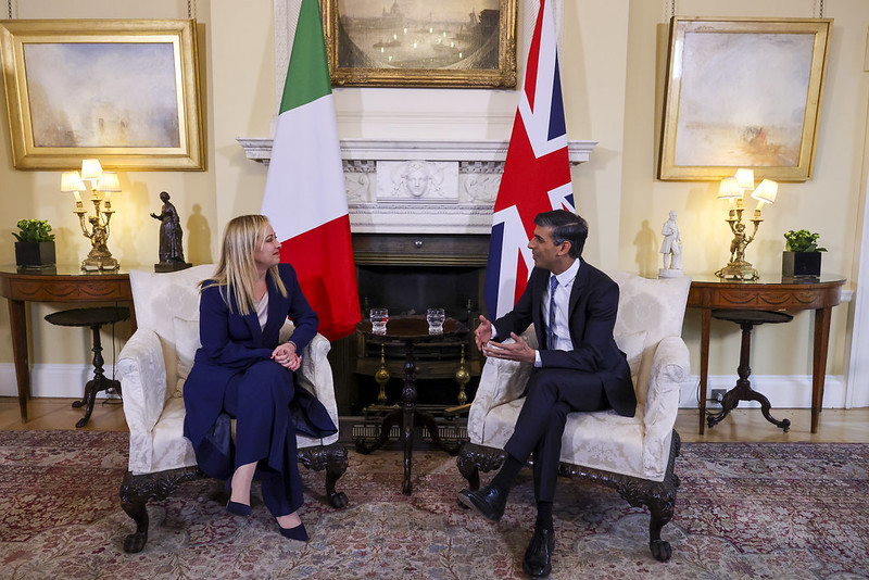 Giorgia Meloni e il primo ministro inglese Rishi Sunak